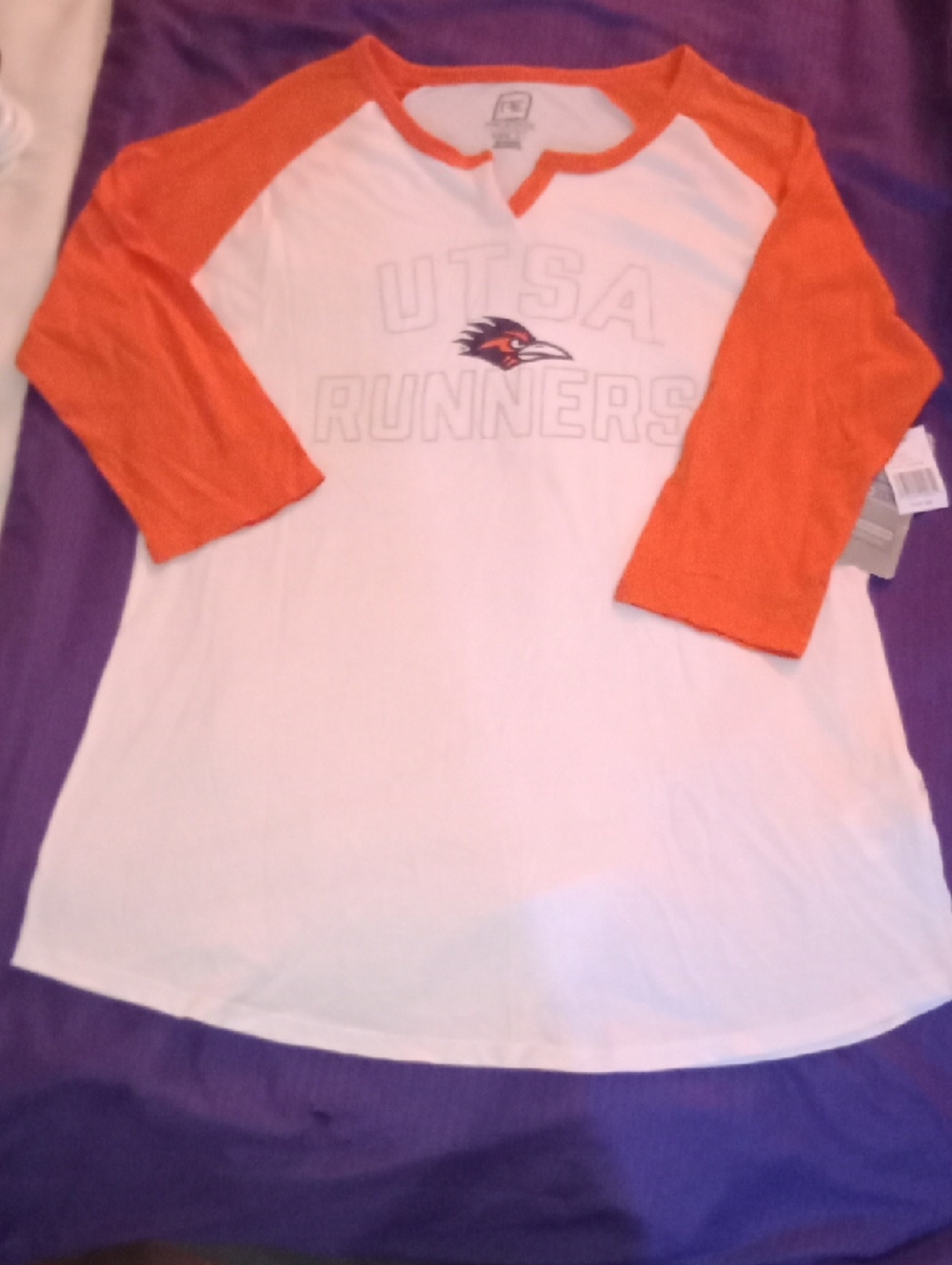 Pro Edge White and Orange Raglan Long Sleeve Tee